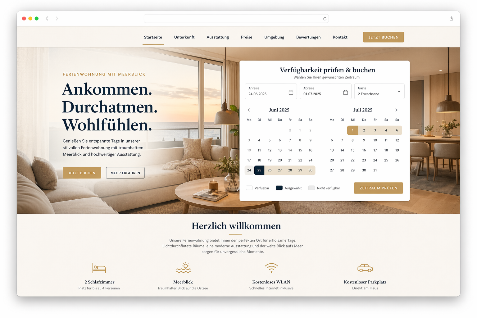 Vorschau eines eingebetteten Buchungskalenders